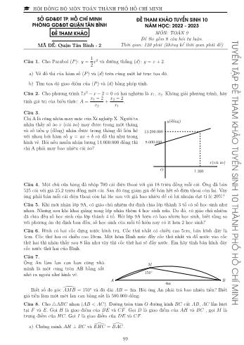 Đề tham khảo tuyển sinh Lớp 10 năm học 2022-2023 môn Toán - Mã đề Quận Tân Bình 2