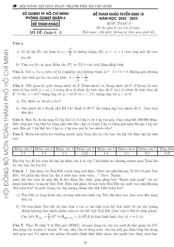 Đề tham khảo tuyển sinh Lớp 10 năm học 2022-2023 môn Toán - Mã đề Quận 6-2