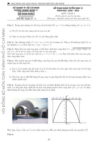 Đề tham khảo tuyển sinh Lớp 10 năm học 2022-2023 môn Toán - Mã đề Quận 11-1