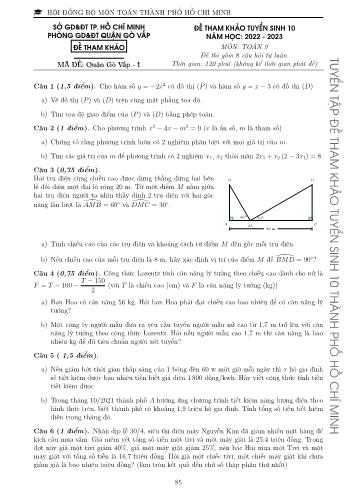 Đề tham khảo tuyển sinh Lớp 10 năm học 2022-2023 môn Toán - Mã đề Quận Gò Vấp 1