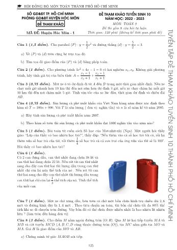 Đề tham khảo tuyển sinh Lớp 10 năm học 2022-2023 môn Toán - Mã đề Huyện Hóc Môn 1