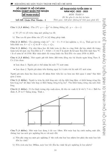 Đề tham khảo tuyển sinh Lớp 10 năm học 2022-2023 môn Toán - Mã đề Quận Phú Nhuận 1