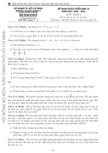 Đề tham khảo tuyển sinh Lớp 10 năm học 2022-2023 môn Toán - Mã đề Quận 7-3