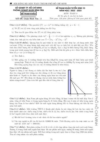 Đề tham khảo tuyển sinh Lớp 10 năm học 2022-2023 môn Toán - Mã đề Quận Bình Tân 2