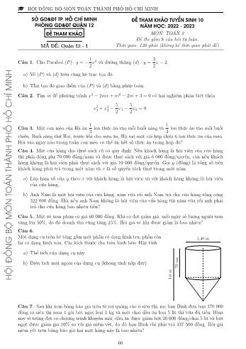 Đề tham khảo tuyển sinh Lớp 10 năm học 2022-2023 môn Toán - Mã đề Quận 12-1