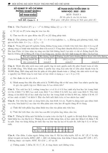 Đề tham khảo tuyển sinh Lớp 10 năm học 2022-2023 môn Toán - Mã đề Quận 6-1