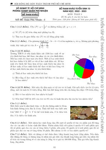 Đề tham khảo tuyển sinh Lớp 10 năm học 2022-2023 môn Toán - Mã đề Quận Phú Nhuận 2