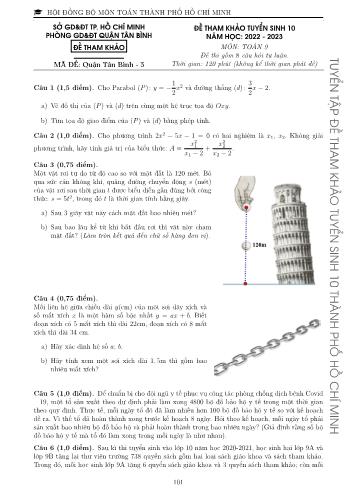 Đề tham khảo tuyển sinh Lớp 10 năm học 2022-2023 môn Toán - Mã đề Quận Tân Bình 3