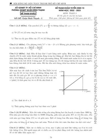 Đề tham khảo tuyển sinh Lớp 10 năm học 2022-2023 môn Toán - Mã đề Quận Bình Thạnh 1