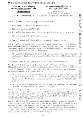 Đề tham khảo tuyển sinh Lớp 10 năm học 2022-2023 môn Toán - Mã đề Quận Gò Vấp 2