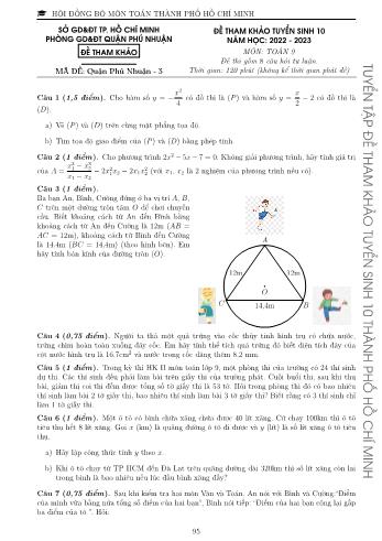 Đề tham khảo tuyển sinh Lớp 10 năm học 2022-2023 môn Toán - Mã đề Quận Phú Nhuận 3