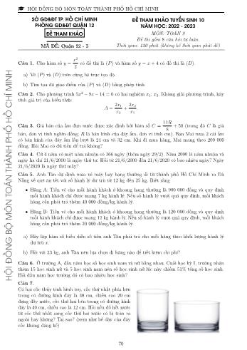 Đề tham khảo tuyển sinh Lớp 10 năm học 2022-2023 môn Toán - Mã đề Quận 12-3