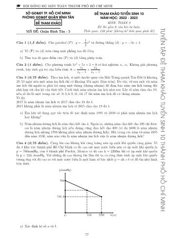 Đề tham khảo tuyển sinh Lớp 10 năm học 2022-2023 môn Toán - Mã đề Quận Bình Tân 3