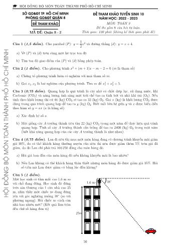Đề tham khảo tuyển sinh Lớp 10 năm học 2022-2023 môn Toán - Mã đề Quận 8-2