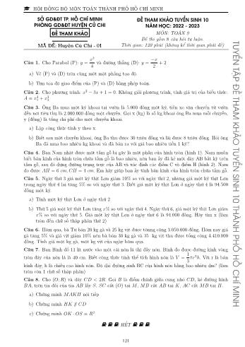 Đề tham khảo tuyển sinh Lớp 10 năm học 2022-2023 môn Toán - Mã đề Huyện Củ Chi 01
