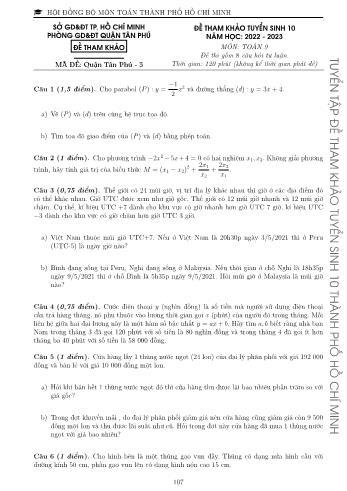 Đề tham khảo tuyển sinh Lớp 10 năm học 2022-2023 môn Toán - Mã đề Quận Tân Phú 3