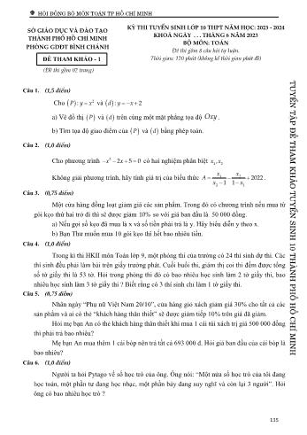 Đề tham khảo tuyển sinh Lớp 10 năm học 2023-2024 môn Toán - Đề tham khảo 1 - PGD&ĐT Bình Chánh