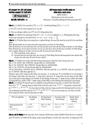 Đề tham khảo tuyển sinh Lớp 10 năm học 2023-2024 môn Toán - Mã đề Thủ Đức 4