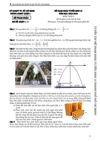 Đề tham khảo tuyển sinh Lớp 10 năm học 2023-2024 môn Toán - Mã đề Quận 1-1
