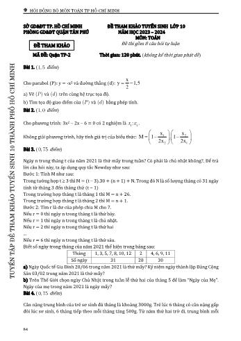 Đề tham khảo tuyển sinh Lớp 10 năm học 2023-2024 môn Toán - Mã đề Quận TP 2