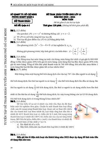 Đề tham khảo tuyển sinh Lớp 10 năm học 2023-2024 môn Toán - Mã đề Quận 6-2