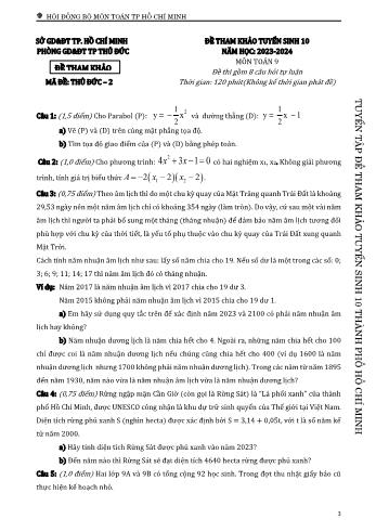 Đề tham khảo tuyển sinh Lớp 10 năm học 2023-2024 môn Toán - Mã đề Thủ Đức 2