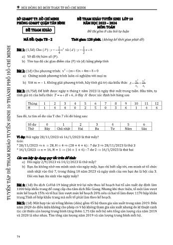 Đề tham khảo tuyển sinh Lớp 10 năm học 2023-2024 môn Toán - Mã đề Quận TB 2