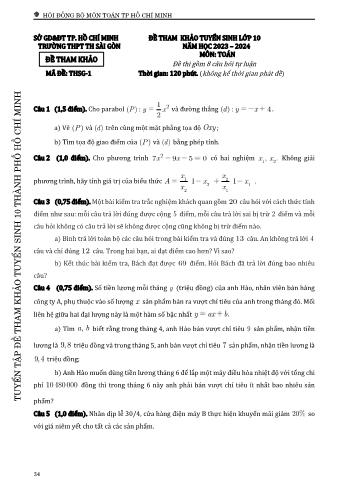 Đề tham khảo tuyển sinh Lớp 10 năm học 2023-2024 môn Toán - Mã đề THSG-1