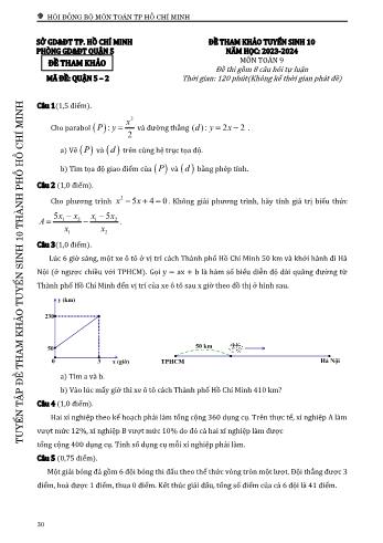 Đề tham khảo tuyển sinh Lớp 10 năm học 2023-2024 môn Toán - Mã đề Quận 5-2