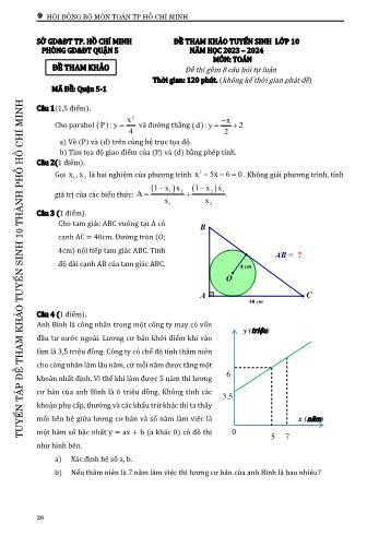 Đề tham khảo tuyển sinh Lớp 10 năm học 2023-2024 môn Toán - Mã đề Quận 5-1