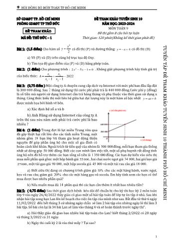 Đề tham khảo tuyển sinh Lớp 10 năm học 2023-2024 môn Toán - Mã đề Thủ Đức 1