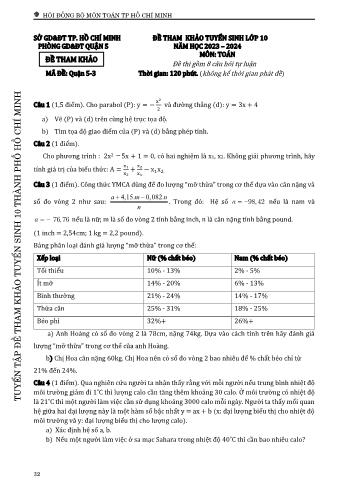 Đề tham khảo tuyển sinh Lớp 10 năm học 2023-2024 môn Toán - Mã đề Quận 5-3