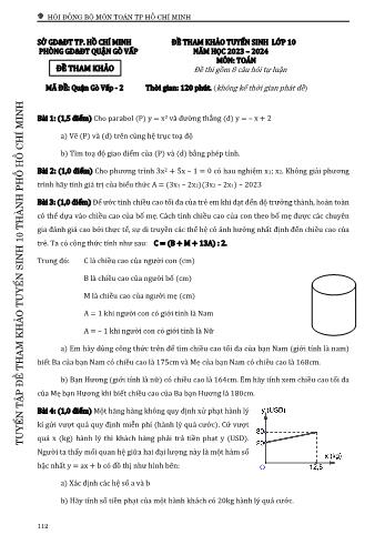 Đề tham khảo tuyển sinh Lớp 10 năm học 2023-2024 môn Toán - Mã đề Quận Gò Vấp 2