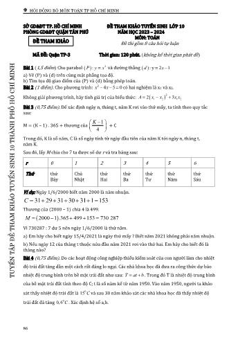 Đề tham khảo tuyển sinh Lớp 10 năm học 2023-2024 môn Toán - Mã đề Quận TP 3