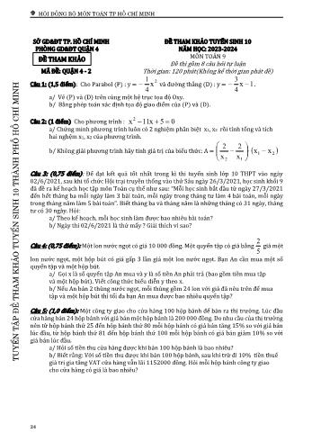 Đề tham khảo tuyển sinh Lớp 10 năm học 2023-2024 môn Toán - Mã đề Quận 4-2