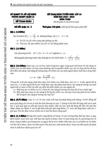 Đề tham khảo tuyển sinh Lớp 10 năm học 2023-2024 môn Toán - Mã đề Quận 12-2