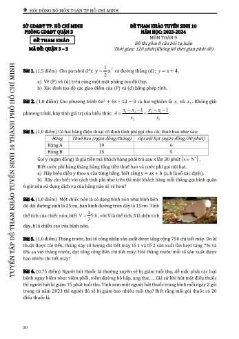 Đề tham khảo tuyển sinh Lớp 10 năm học 2023-2024 môn Toán - Mã đề Quận 3-3