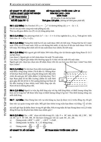 Đề tham khảo tuyển sinh Lớp 10 năm học 2023-2024 môn Toán - Mã đề Quận PN 2