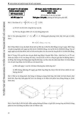Đề tham khảo tuyển sinh Lớp 10 năm học 2023-2024 môn Toán - Mã đề Quận 7-3