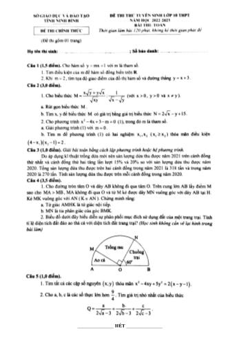 Đề thi thử tuyển sinh Lớp 10 THPT năm học 2022-2023 môn Toán - SGD&ĐT tỉnh Ninh Bình
