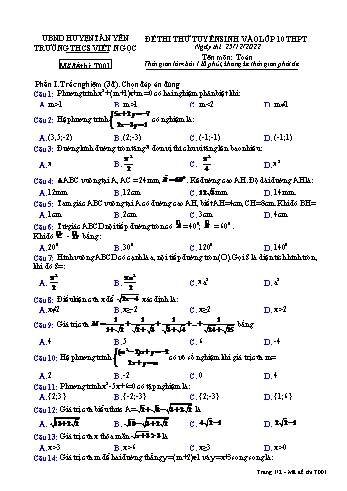 Đề thi thử tuyển sinh vào Lớp 10 THPT năm 2023-2024 môn Toán - Mã đề thi T001 - Trường THCS Việt Ngọc