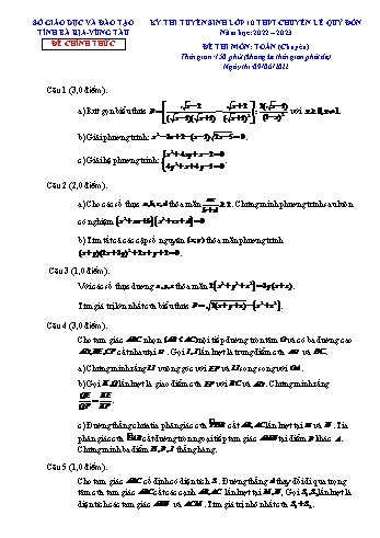 Đề thi tuyển sinh Lớp 10 THPT chuyên Lê Quý Đôn năm học 2022-2023 môn Toán (Chuyên) - SGD&ĐT tỉnh Bà Rịa-Vũng Tàu (Có hướng dẫn giải)