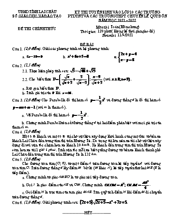 Đề thi tuyển sinh vào Lớp 10 các trường PTDTNT và các trường THPT chuyên Lê Quý Đôn năm học 2021-2022 môn Toán (Đề chung - Có đáp án)