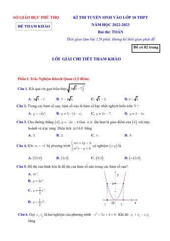 Đề thi tuyển sinh vào Lớp 10 THPT năm học 2022-2023 môn Toán - SGD&ĐT Phú Thọ