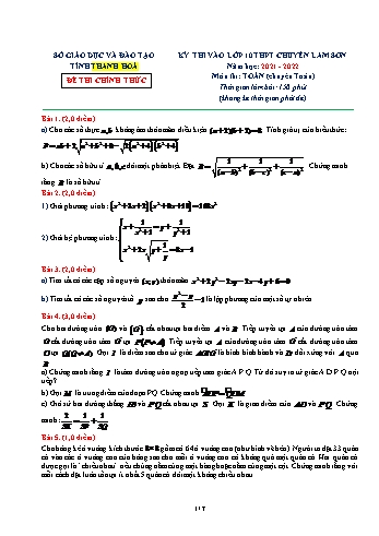 Đề thi vào Lớp 10 THPT chuyên Lam Sơn năm học 2021-2022 môn Toán (Chuyên) - SGD&ĐT tỉnh Thanh Hóa (Có đáp án)