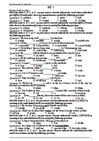 11 Đề thi tuyển sinh vào Lớp 10 THPT môn Tiếng Anh (Có hướng dẫn chấm)