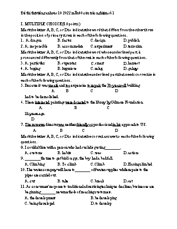 40 Câu trắc nghiệm thi thử vào Lớp 10 môn Tiếng Anh - Năm học 2022-2023
