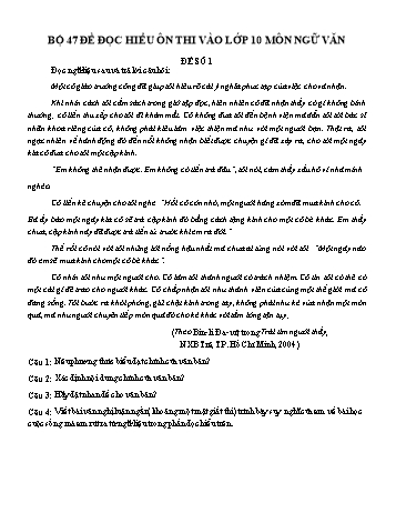 47 Đề đọc hiểu ôn thi vào Lớp 10 môn Ngữ văn (Có đáp án)