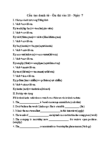 Bài tập ôn thi vào 10 môn Tiếng Anh - Cấu tạo danh từ (Có đáp án)