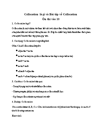 Bài tập ôn thi vào 10 môn Tiếng Anh - Collocation (Có đáp án)